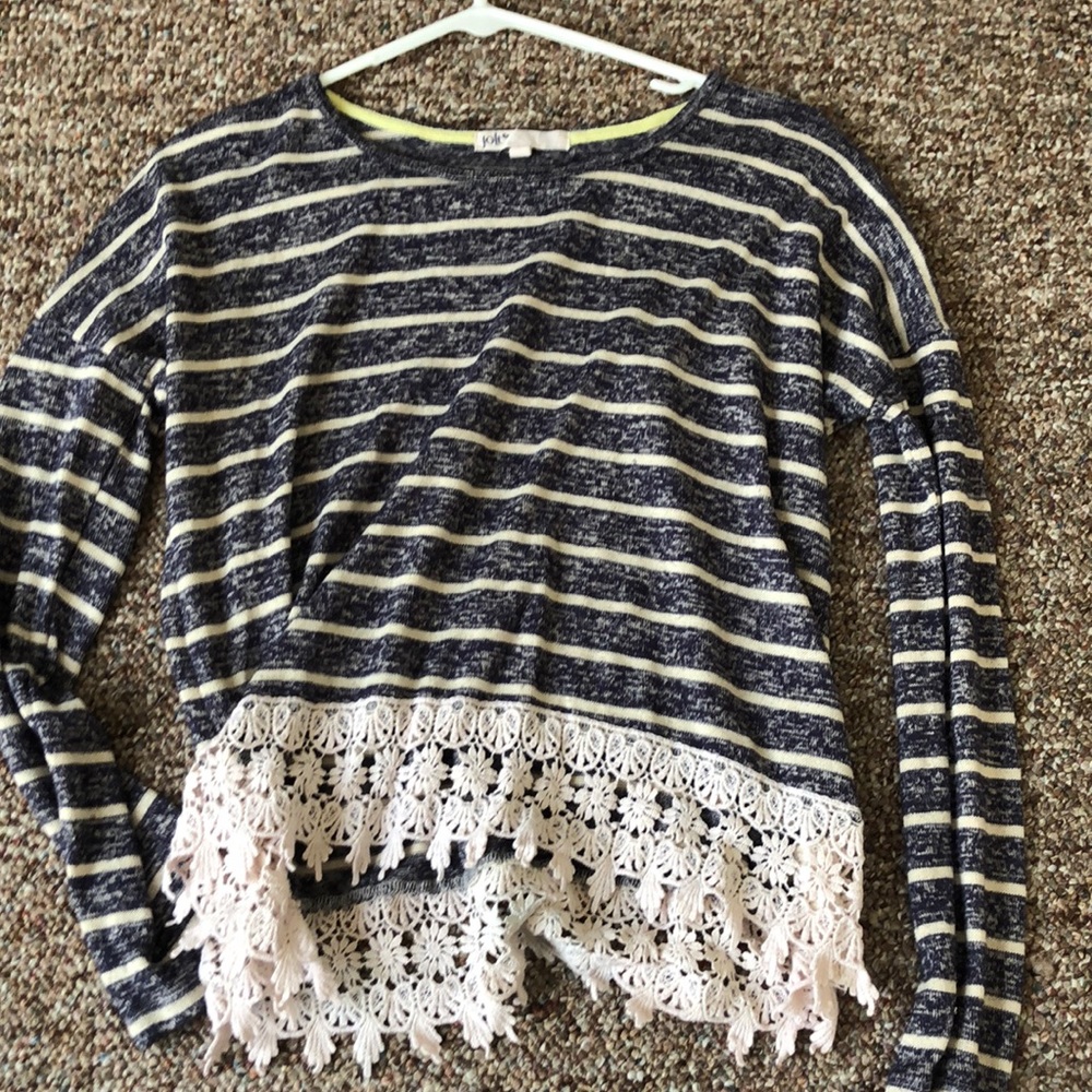 Navy and white striped blouse